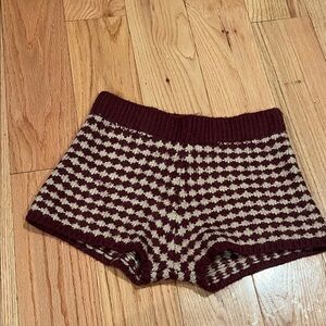 Forever 21 Burgundy and Cream Patterned Knit Shorts